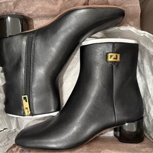 Franco Sarto Black Ankle Boots with Gold Accents